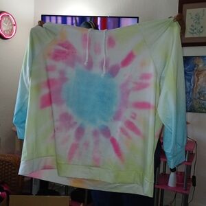 Tie-Dye Lightweight Hoodie with Yellow and Pink Burst